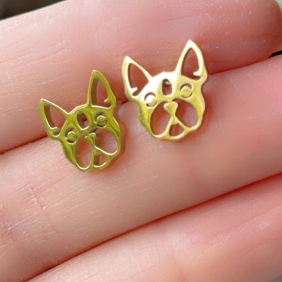 Stainless Steel Tarnish Proof Bulldog Stud Earrings - Picture 3 of 8